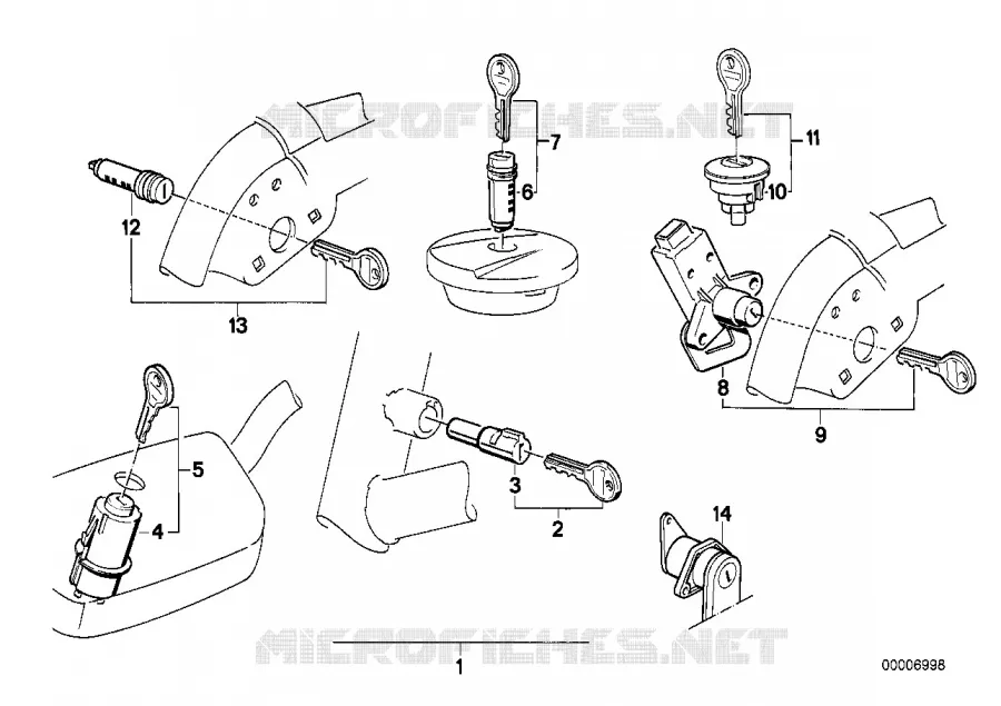 Jeu de serrures BMW Motorrad BMW Motorrad K 1100 1992 4 cyl. 4 soup.  K589 (0522,0532)