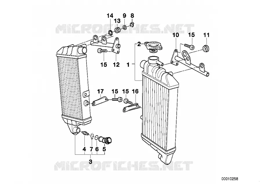Pieces de fixation de radiateur BMW Motorrad BMW Motorrad K 1200 1996 4 cyl. 4 soup.  K589 (0544,0554)
