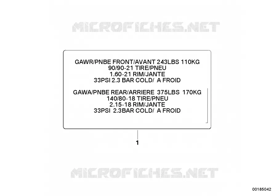 Etiquette indicatrice pression des pneus BMW Motorrad BMW Motorrad G 450 2007 X  K16 (0145)