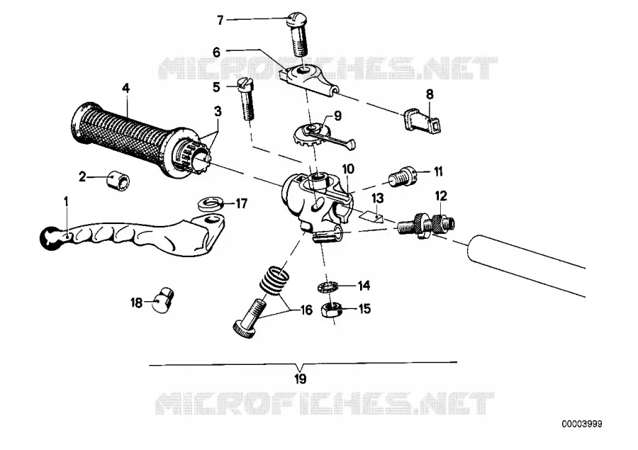 Poignée complète droite BMW Motorrad BMW Motorrad Classic R 90 1973 Boxer (69-76)  R90