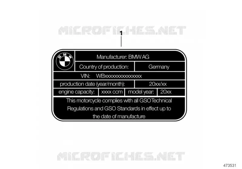 Plaque constructeur Etats du Golfe BMW Motorrad BMW Motorrad G 310 2016   K03 (0G01, 0G11)